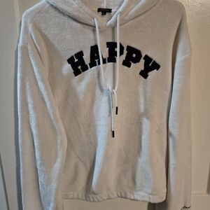 Angel Cult Happy White Fuzzy Fleece Pullover Hoodie, Size XL, Graphic Sweatshirt